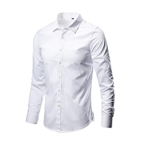 Image of Generic Men's White Cotton & Linen Dress Shirt - Regular Fit, Long Sleeve, Button Down, Lapel - Office, Business, Work, Casual, Party - XXXL
