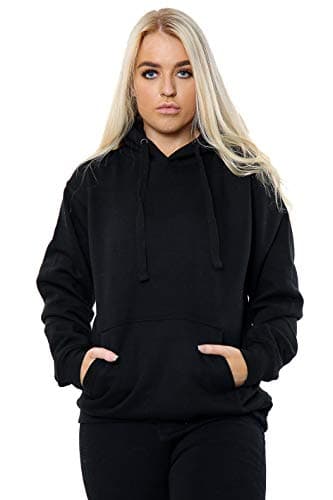 Image of imporio 11 Women Ladies Oversized Pullover Plain Hoodie Top With Out Zip Hoodies Sweatshirt Top Jumper UK 10-18 (Black, MEDIUM UK 12-14)