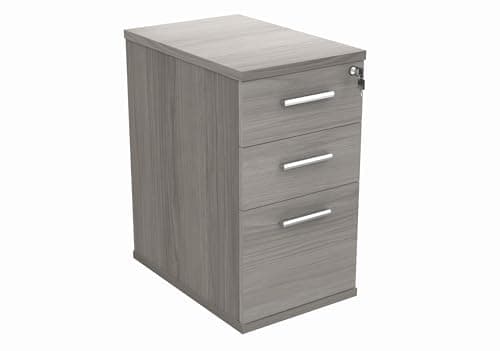 Image of Office Hippo Essentials Heavy Duty Storage Pedestal Unit, File Cabinet Featuring 3 Lockable Drawers, Suitable For Commercial Office, Home And Classroom, Alaskan Grey Oak, 60D x 40.4W x 73Hcm