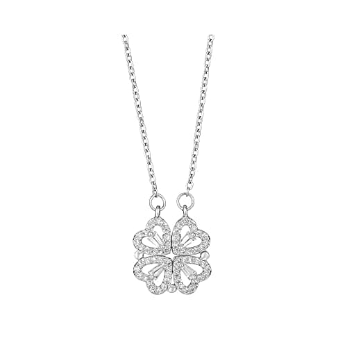 Image of FFWTPY Love Heart Necklaces for Women Silver Golden Crystal Rhinestone Pendant Necklace Gold Plated Four Leaf Clover Necklaces Wedding Anniversary Chain Jewellery for Mum Wife Girlfriend(Sliver)