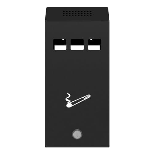 Image of DWD Wall Mounted Ashtray Lockable with Keys Galvanised Steel Powder Coated with Drainage Holes Removable Inner Tray for Outdoor Use, Black, Slim 32 cm