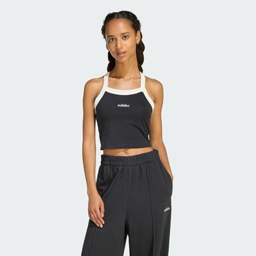 Image of adidas Women's Seasonal Essentials Colorpop Tank with Embroidered Graphic, Black/Off White, M