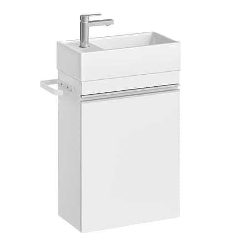 Image of Hzuaneri 400 mm Bathroom Vanity Unit with Basin, Wall Mounted Vanity Bathroom Unit, Soft Close Single Door, Floating Under Sink and Vanity Unit for Compact Spaces, White, BC40003X