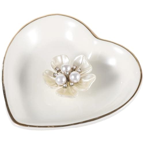 Image of YOFAPA Heart Shaped Trinket Dish, Ceramic Jewelry Tray for Earrings Necklaces Bracelets, Engagement Wedding Ring Dish, Elegant Golden Edge