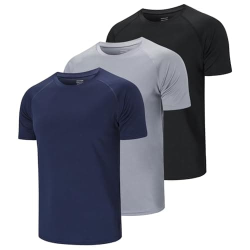 Image of Gaiatiger 3 Pack Mens T Shirts Quick Dry Running Tops for Men Moisture Wicking Active Athletic Gym Tops Short Sleeve,590-Black Grey Navy-XL
