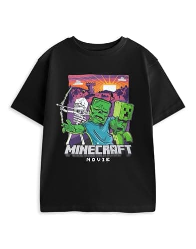 Image of Minecraft Zombie Skeleton Creeper Kids T-Shirt | Black Graphic Tee for Boys | Short Sleeve Crew Neck Casual Top Movie-Focused Apparel - 7-8 Years