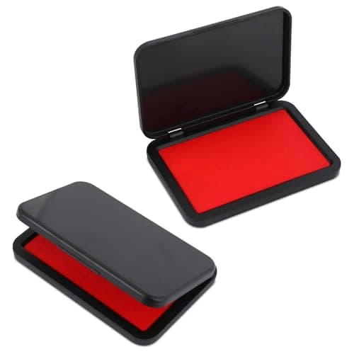 Image of 2 Pcs Red Ink Pad Rectangle, 8.8x5.4cm Fast Drying Stamp Ink Pad, Ink Pads for Stamping Office Financial Supplies with Plastic Case