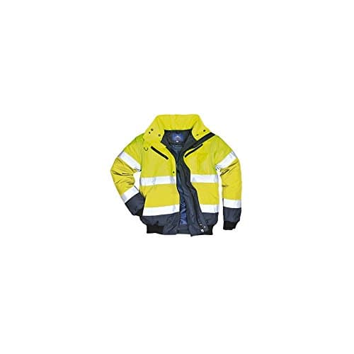 Image of Portwest C465 Hi-Vis 3-in-1 Waterproof Contrast Hooded Bomber Jacket with Pockets - Reflective Outdoor Safety Security Workwear Coat, Yellow/Navy, 6XL