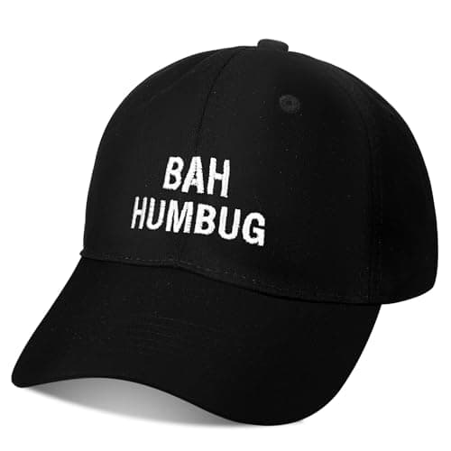 Image of Vicenpal Black Christmas Hat Bah Humbug Baseball Cap Adjustable Embroidered Santa Claus Baseball Cap for Adults Kids Christmas Party Festival Supplies, Black, One Size