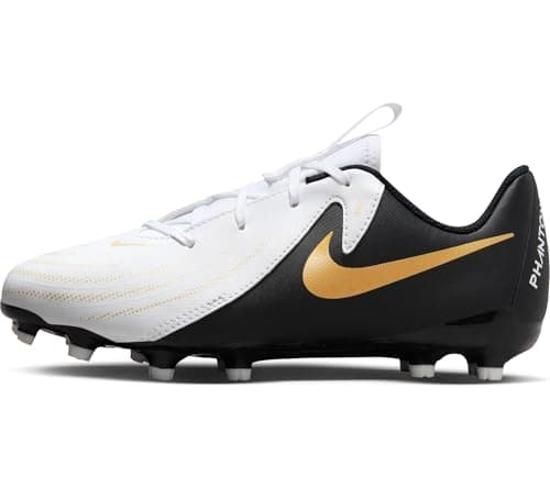 Image of Nike Unisex Kids Phantom Gx Ii Academy Fg/Mg Football Shoe, White Black MTLC Gold Coin, 5.5 UK