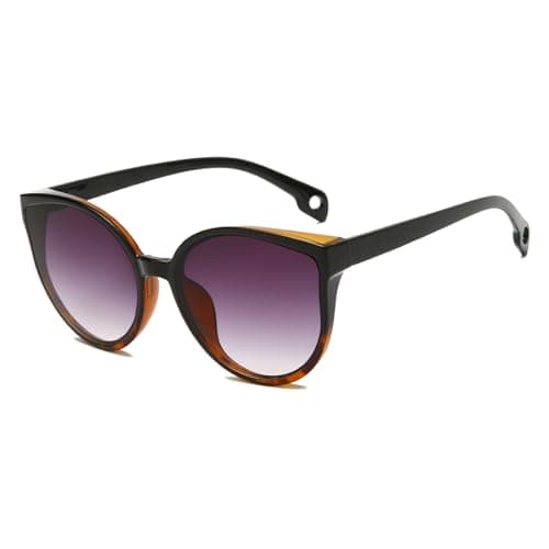 Image of Long Keeper Cat Eye Sunglasses for Women Ladies Trendy Oversized Sunglasses Round Cateye Sun Glasses With UV Protection (Black Leopard Frame - Gradient Grey Lens (C8))