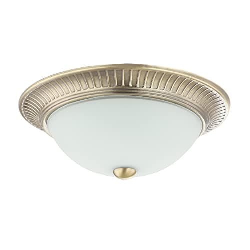 Image of Happy Homewares Traditional Classic Antique Brass Plated Flush Round Ceiling Light Fitting with Opal White Glass Diffuser | 2 x 40w E14 | 27cm Diameter