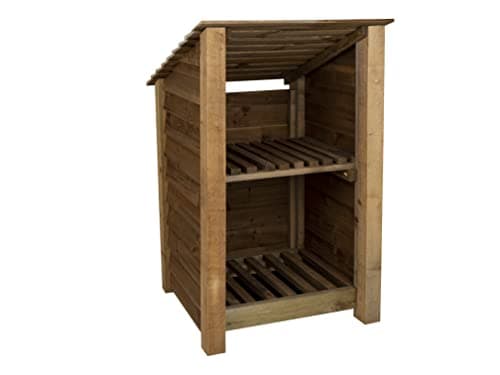 Image of Arbor Garden Solutions wooden log store 4ft, firewood storage (W-79cm, H-126cm, D-88cm), brown finish (With kindling shelf (roof sloping back))