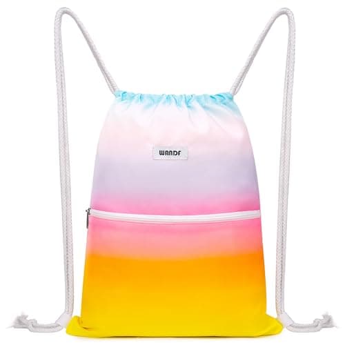 Image of WANDF Drawstring Backpack String Bag Sackpack Cinch Water Resistant Nylon for Gym Shopping Sport Yoga (Rainbow)