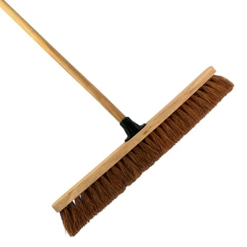 Image of 24-Inch Wide Coco Broom with Wooden Handle - Soft Bristle Indoor Sweeping Broom for Home, Kitchen, Hardwood Floors - Natural Coconut Fibre Bristles - Eco-Friendly Floor Brush