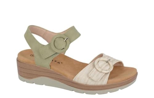 Image of Cipriata L811 `FERA´ Ladies Womens Halter Back Twin Touch Fastening Wedge Sandal (Green PU, UK Footwear Size System, Adult, Women, Numeric, Medium, 6)