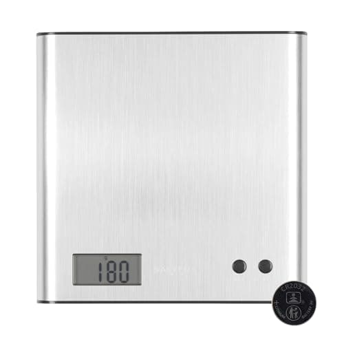 Image of Salter 1087 SSDR Arc Kitchen Scale – Digital Food Weighing Scales, Precise Cooking/Baking, Slim Platform for Compact Storage, Add & Weigh/Tare Function, 3kg Capacity, Battery Included, Stainless Steel
