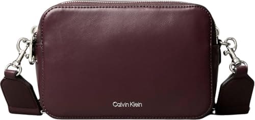 Image of Calvin Klein Women's WEBBING DOUBLE STRAP CAMERA BAG LV04F3165G Crossover, Red (Fudge), One Size