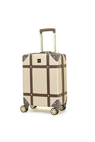 Image of Rock Vintage Small Hard Shell Cabin Suitcase in Gold - Nostalgic Design, Dual 360 Swivel-Wheels, Telescopic Handle, Impact-Resistant Material & TSA Combination Lock - 54 x 35 x 22.5 cm 3.2KG