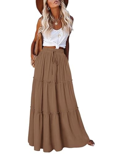 Image of CHICZONE Womens Casual Boho High Waisted Flowy Trendy Floral Maxi Skirts Cute Long Skirts with Pockets Khaki