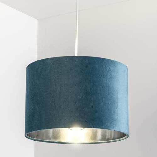 Image of CGC Lighting Modern Velvet 30cm Drum Ceiling Lamp Shade Pendant Table Lamp Bedroom Dining Room Lounge (Teal)