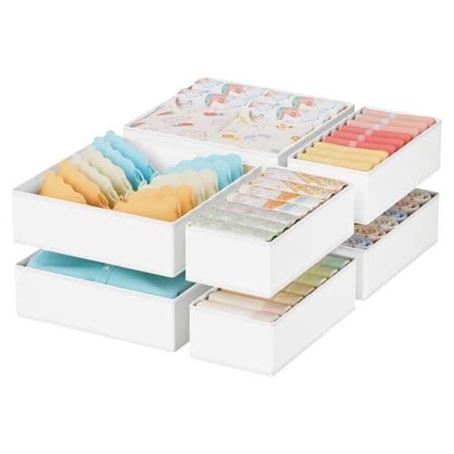 Image of Homsorout Drawer Organisers for Clothing - Foldable Deep Drawer Dividers for Underwear, Fabric Storage Box Organiser for Clothes, Socks, Bra, Cosmetics, Nursery, 8 pieces (L*4+M*4), White