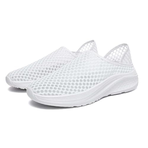 Image of Generisch Breathable Knitted Trainers Men - Comfortable Slip-On Casual Shoes for Walking Running Yoga Fitness Beach Spring, White, 8 UK