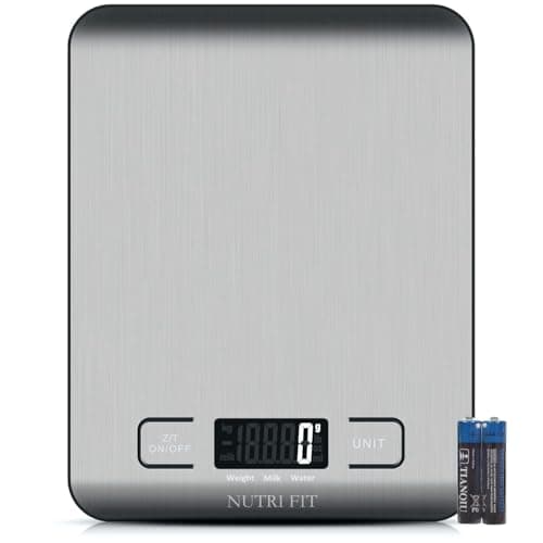 Image of NUTRI FIT Digital Kitchen Scale Stainless Steel Ultra Thin Multifunction Food Weighing Scale Backlit LCD 5KG/11lb, 2*AAA Batteries Included(Silver-Grey)