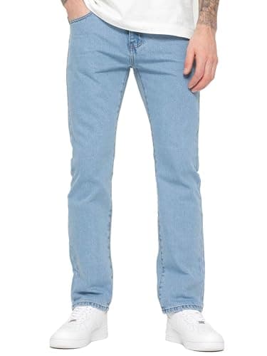 Image of BRAND KRUZE Mens Straight Leg Jeans Casual Cotton Regular Fit Denim Pants for All Waist Sizes KZ109 Light Blue 34W / 31L