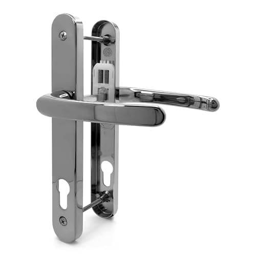 Image of TSS UPVC Door Handle Set, 92mm PZ (Centres), Lever/Lever, Screw to Screw 200mm with Backplate 250mm x 34mm - Replacement PVC Door Handle (Polished Chrome)