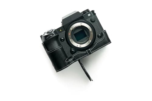 Image of Handmade Genuine Real Leather Half Camera Case Bag Cover for FUJIFILM X-H2S XH2S Black Color