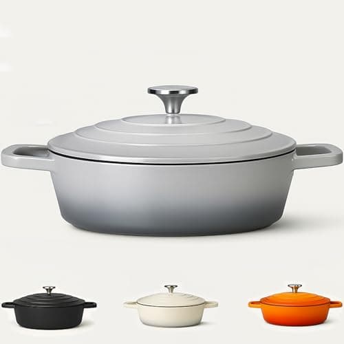Image of Casserole Dish with Lid Medium 4L, 28cm – Lightweight Cast Aluminium Casserole Pan Deep or Shallow Induction Hob & Oven Safe, Durable Non-Stick Cooking Pot Stew, Roast (Grey, 28cm - Shallow)