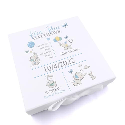 Image of ukgiftstoreonline Personalised Baby Boy Elephants Design Keepsake Memory Box (Large)