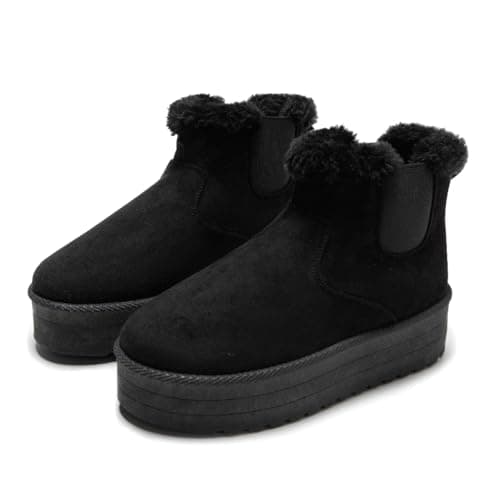 Image of LUNATECH Womens Ankle Boots Winter Boots Warm Faux Fur Lining Slip On Snow Boots Platform Boots For Women Comfort (BLACK, One Size, Adult, Women, 5, Numeric, UK Footwear Size System, Medium)