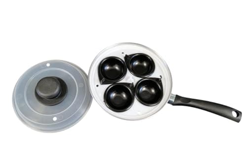 Image of 4 Cups Egg Poacher Pan With Vented Plastic Lid and Handle Removable 4 Cups Aluminium Pan Dishwasher Safe 20cm Pan