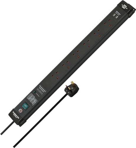 Image of Brennenstuhl Premium-Line, 6-way extension lead with surge protection 60.000 A (USB charger and 3m cable) - black