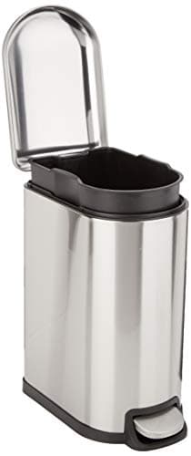 Image of Amazon Basics 10 Liter / 2.6 Gallon Soft-Close, Smudge Resistant Trash Can with Foot Pedal for Narrow Spaces - Brushed Stainless Steel