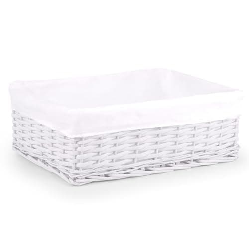 Image of Woodluv New White Wicker Storage Basket With White Cloth Lining (Large)