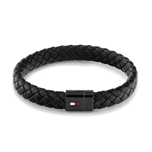 Image of Tommy Hilfiger Jewelry Men's Braided Leather Bracelet Black - 2790331
