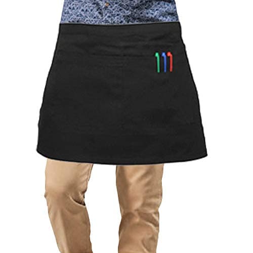 Image of SHORT WAIST APRON WITH POCKET CHEFS WAITERS COOKS BAR APRON BLACK WHITE CATERING