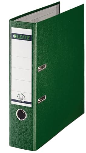 Image of Leitz Plastic Lever Arch File, 90 Percent Recycled Card, 30 Percent Pre-consumer Recycled Plastic, With Thumbhole and Rado Rings, 80mm Spine 600 Sheet Capacity, Green, 10101055