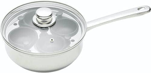 Image of KitchenCraft 4 Egg Poacher Pan in Gift Box, Non Stick and Induction Safe, Stainless Steel, 20.5 cm, Silver
