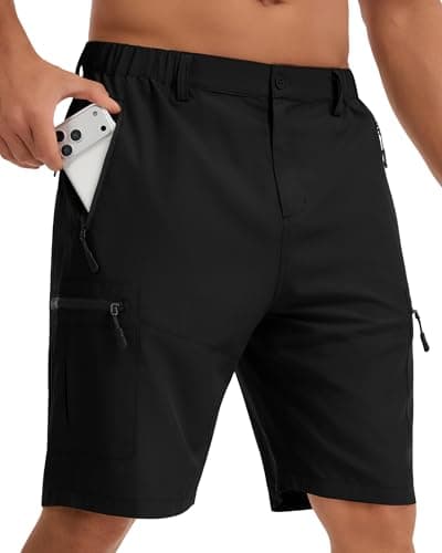Image of YUTYTH Mens Cargo Shorts with 5 Zip Pockets, Waterproof Quick Dry Hiking Shorts, Lightweight Mens Summer Shorts for Walking Golf Camping Fishing Black