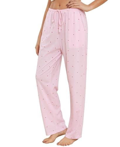 Image of ENJOYNIGHT Womens Pyjama Bottoms Comfy Casual Pajama Trousers Cotton Print Pjs Lounge Pants with Pockets (Medium,Pink Heart)