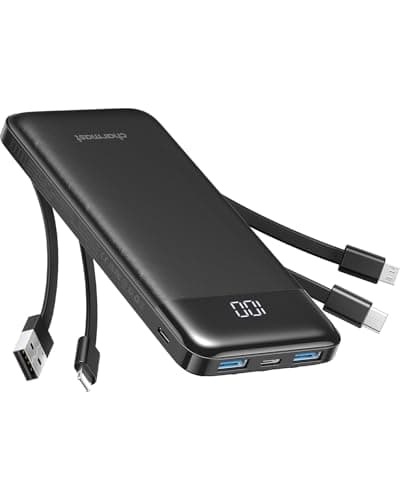 Image of Charmast Power Bank with Built in Cables X 4, USB C Battery pack 6 Outputs 3 Inputs with LED Display Type C Powerbank Portable Charger Compatible with Smartphones Tablets and More