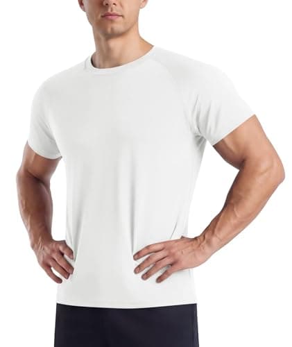 Image of BOOJO Gym T Shirts Men UK Running Quick Dry Fit Top Short Sleeve Crew Neck Tshirt Breathable Active Wear for Sports Work(White,M)