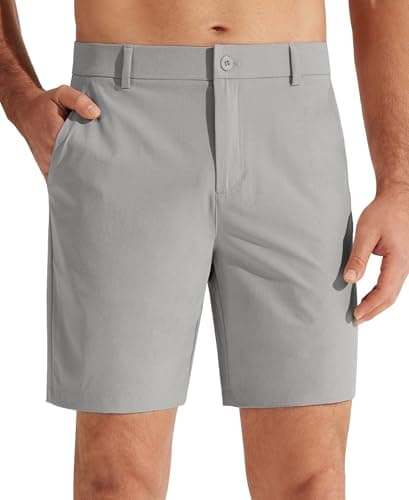 Image of Libin Golf Shorts Men 7" Hybrid Dress Shorts for Men Casual Flat Front Chino Shorts Lightweight Quick Dry with Pockets, 7"- Light Grey, 36