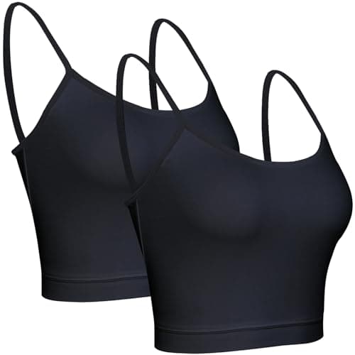 Image of BQTQ 2 Pieces Camisole Top Spaghetti Strap Cotton Crop Tank Tops for Women Girls, Black, S