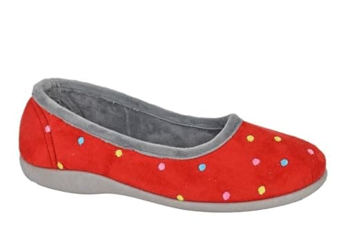 Image of Sleepers Womens Isla Memory Foam Dotted Ballerina Slippers Red/Grey 7 UK