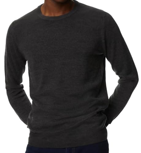Image of MATINEE Mens Fine Knitted Luxury Supersoft Cashmere-Like Crew Neck/V Neck/Zip Neck Sweaters, Fine 12 Gauge Knit Structure (UK, Alpha, L, Regular, Regular, Charcoal Grey Marl, Crew Neck)